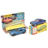 2x Corgi Toys. A Jaguar Mark X (238), in dark blue with a red interior. A Jaguar E type (335), in