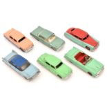 6 Dinky Toys. Ford Fairlane in metallic green with white interior and spun wheels. Ford Sedan lo-