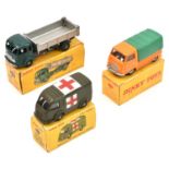 3 French Dinky Toys. Renault Estafette (563) in orange with green plastic canopy. A Benne Basculante