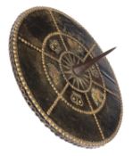 A good late 18th century Scottish targe, diam 21”, leather covered and decorated with brass domed