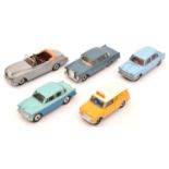 5 Dinky Toys. Bentley S2 Convertible (194), in grey with red interior. Mercedes-Benz 220SE (186), in