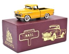 A Brooklin white metal 1956 Chevrolet Cameo Pickup W.M.T.C. 1995 (BRK53X). In mustard yellow with