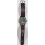 DH marked Helios wristwatch. Serial D 23721 H. Plated case with brushed finish, wear to plating,