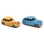2 Dinky Toys Triumph 1800 Saloon (40b/151). Example in fawn with mid green wheels and black tyres.