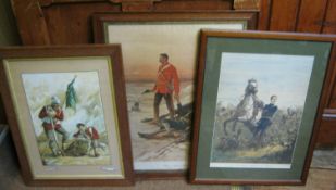 3 framed coloured prints: “The Late Prince Imperial - the Attack”, 26” x 19½”, “The Last Grip” after