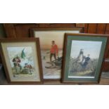 3 framed coloured prints: “The Late Prince Imperial - the Attack”, 26” x 19½”, “The Last Grip” after