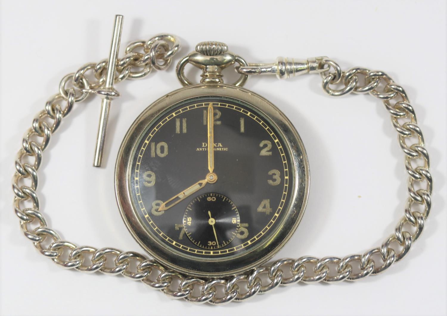 Doxa pocketwatch of type issued to Wehrmacht. Steel case with screw back, three tool indents on