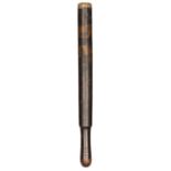 A William IV darkwood baluster truncheon, painted WR, IVth, plain rounded grip, 18½” overall.