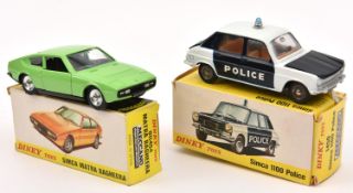 2 Spanish produced French Dinky Toys. Simca 1100 (1450), in Police black and white livery.