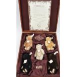 A scarce 1997 British Collector's wooden boxed set of 5 Steiff U.K. Baby Bears 1989-1993. A low