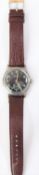 DH marked Helvetia wristwatch. Serial D200159H. Plated case with brushed finish, wear and pitting to