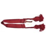 An infantry officer's crimson waistsash and tassels, GC (adjustment strap unstitched)