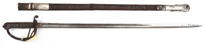 A late Vic officer's sword of The R Artillery, almost straight, fullered blade 32½”, by Robt