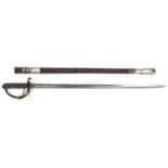 A late Vic officer's sword of The R Artillery, almost straight, fullered blade 32½”, by Robt