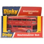 A Dinky Toys Routemaster Bus (289). In red livery, with 'Dunhill International The New Long