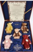 A scarce 1999 British Collector's wooden boxed set of 5 Steiff U.K. Baby Bears 1994-1998. A low