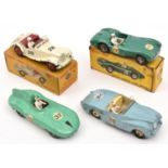 4 Dinky Toys. MG Midget Sports (108), in white with red interior and wheels, RN 28. Connaught (236),