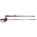 A Geo V Rifle Regt officer's sword, straight, plated blade 32½”, etched in ornamental panels, on one