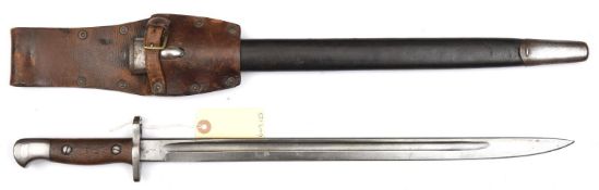 A P1907 bayonet, various stamps at forte including maker's name Wilkinson and date 10 '15, in its