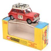 A Corgi Toys Mini Cooper S, Monte-Carlo (339). In red with a white roof and RN177 to doors. Boxed