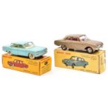 2 French Dinky Toys. Chevrolet Corvair (552) in turquoise with cream interior, dished spun wheels