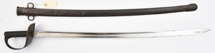 A P1885 cavalry trooper's sword, slightly curved, fullered blade 34¾”, with flat back, DE at