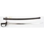 A P1885 cavalry trooper's sword, slightly curved, fullered blade 34¾”, with flat back, DE at