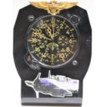 Elgin 37500 cockpit clock. Bakelite and aluminium housing, mounted in plastic stand with USN wings
