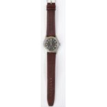 DH marked Recta wristwatch. Serial D596757H. Plated case, brushed finish, wear to plating, 34mm