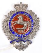 A Vic officer's blue and red enamelled silver badge of The King's (Liverpool Regiment), White