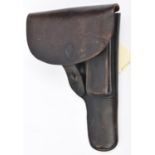 A Third Reich period dark brown leather holster for P38 automatic pistol, marked inside the flap “