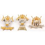 3 ERII cavalry officers gilt and silver plated cap badges: 12th L, 9th/12th L and 16th L. VGC, crisp