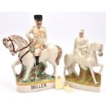A painted cream earthenware figure “Buller”, large General on rather small horse, supported by a