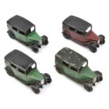 4 Dinky Toys. 4x Taxi (36g). Two in green and black, both with open rear windows. One in maroon