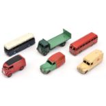 6 Dinky Toys. Morris Royal Mail Van, BOAC Coach. Austin A40 van, Shell/BP. Daimler Ambulance,