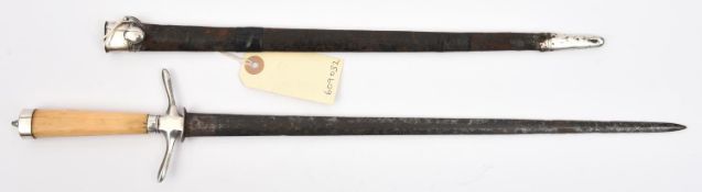 An early 19th century naval dirk, slender tapering blade 14”, plain silver coloured upswept