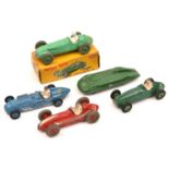 5 Dinky Toys. MG Record Car in British Racing Green with Union flag to sides. 4 Racing Cars - H.W.