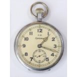 Optima Kriegsmarine pocketwatch. Plated case with hinged back, slight wear, 51mm diameter. Signed