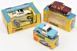 3x Corgi Toys. A Renault 16 (260), in metallic red. A Ghia 5000 Mangusta with De Tomaso chassis (