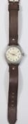 D.I.H marked Helvetia centre seconds wristwatch. Serial D.I.000747H. Plated case with snap back,