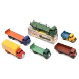 6 Dinky Toys. Foden Flat Truck with Chains (905). An example in dark green with mid green wheels,