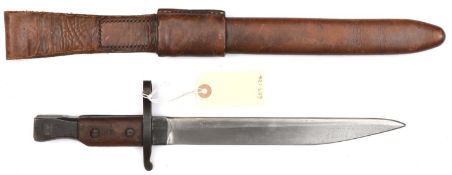 A WWI bayonet for the Canadian Ross Rifle, stamps to hilt including maker's name and date 2/16, in