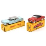 2 French Dinky Toys. Volkswagen Karmann Ghia (24M). In red with black roof, white tyres and plated