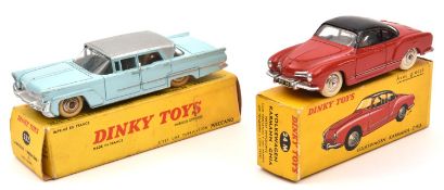 2 French Dinky Toys. Volkswagen Karmann Ghia (24M). In red with black roof, white tyres and plated