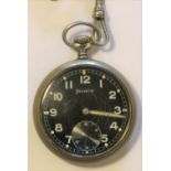 DH marked Helvetia pocket watch. Serial D11252H. Plated case, worn, screw back with three tool