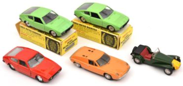 5x white metal and diecast vehicles. 2x Spanish Dinky Toys Simca Matra Bagheeras (011454), both