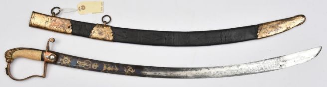 A 1796 style light cavalry officer's sword, broad shallow fullered blade with hatchet point, 32½”,