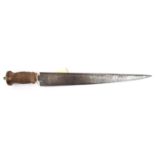 An early 18th century Scottish dirk, plain tapered blade 14”, with narrow back fuller and DE towards