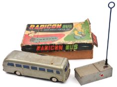 A Japanese Modern Toys tinplate Radicon Radio Remote Control Bus. A 1950's American Greyhound