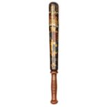 A Victorian black painted Birmingham parish constable”s truncheon, gilt, white and red painted VR,